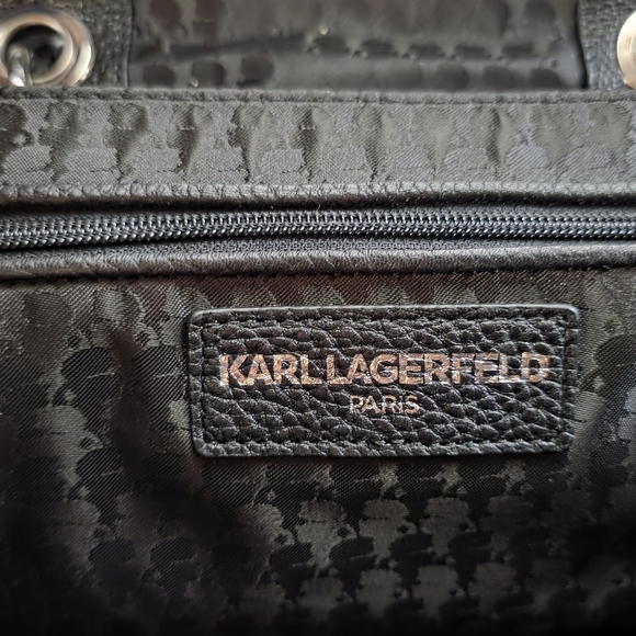 Karl Lagerfeld Womens Black Chevron Satchel Bag Purse - Picture 3 of 5